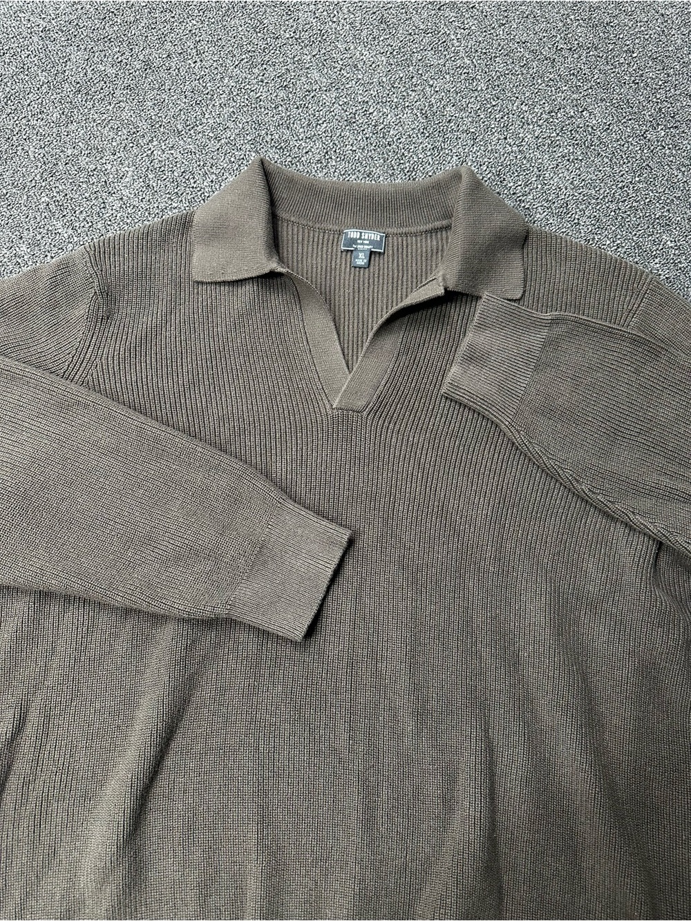 Todd Snyder Johnny Collar Polo Sweater Men's XL Brown 100% Cotton Ribbed Knit
